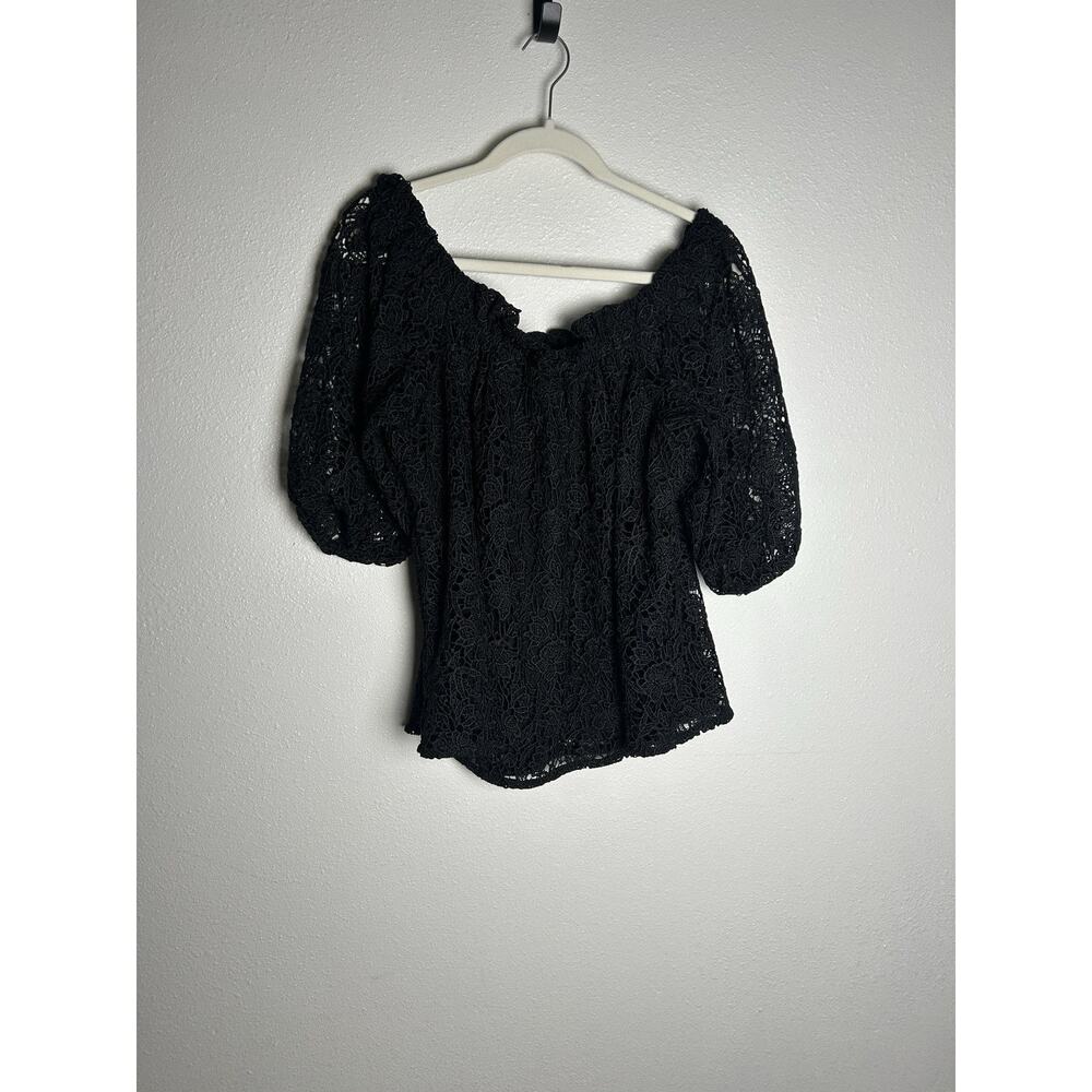 Maeve Anthropologie Off the Shoulder Cutwork Lace Black Blouse Size Medium